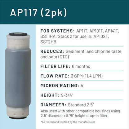 Aqua-Pure AP117 3M Whole House Standard Sump Replacement Water Filter Drop-in Cartridge, 5541731 (2-pack) - style: AP117 (2-pack), 5 micron sediment and chlorine, taste and odor