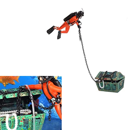 Undersea Treasure Chest Diver Artificial Fish Tank Ornaments Aquarium Ornament, Underwater Decor Fish Tank Decoration