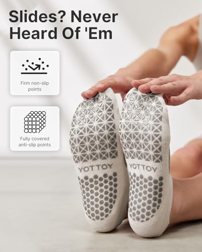 YOTTOY Pilates Socks for Women(6 Pairs)–Breathable, Grip-Enhanced Non-Slip Yoga Socks, Durable & Perfect for Home Workouts - color: White