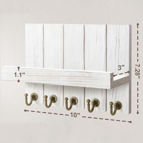 Rebee Vision Key Holder Wall Mount with Shelf for Living Room, Whitewash - color: Whitewash, size: 10 inches
