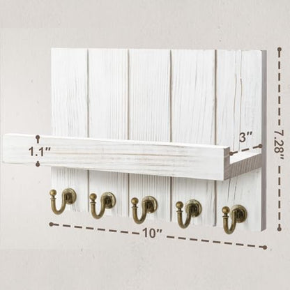 Rebee Vision Key Holder Wall Mount with Shelf for Living Room, Whitewash - color: Whitewash, size: 10 inches