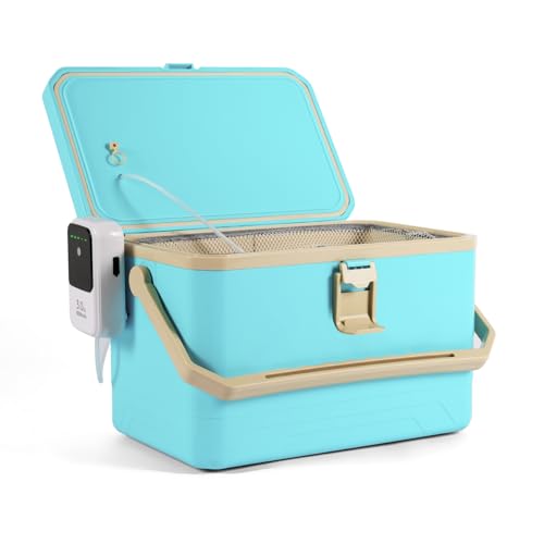 Ghosthorn Fishing Cooler 11QT/15QT Live Bait Cooler with 4000mAh Rechargeable Aerator for Fishing,Bait Bucket for Live Fish Shrimp,Portable Minnow Bucket for Boat Outdoors - color: Blue 11 Quarts with 4000mAh aerator