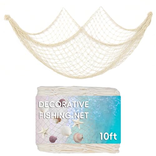 10 ft Fishing Net Decor, Fish Net Decorations for Pirate Mermaid Ocean Beach Hawaii Under The Sea Nautical-Themed Party - size: 10ft