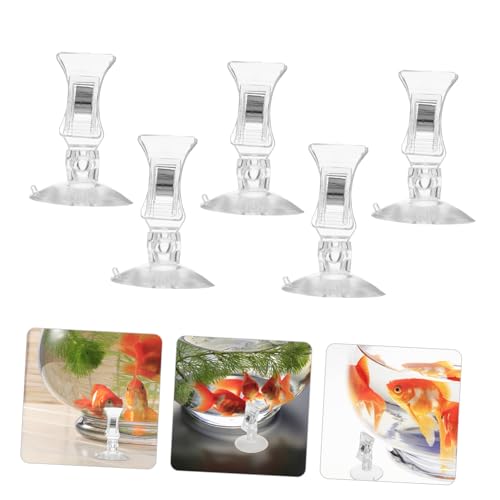 Garneck Aquarium Fodder Clamps 5pcs Easy Install/uninstall Fish Tank Feeder Clips Suction Cups