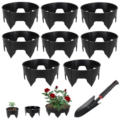48PCS Planting Grow Rings with Shovel, Diameter Range 8.3-15.7in Adjustable Round Plant Support Garden Circle Ring for Watering Planting Edging Border Ring for Vegetables