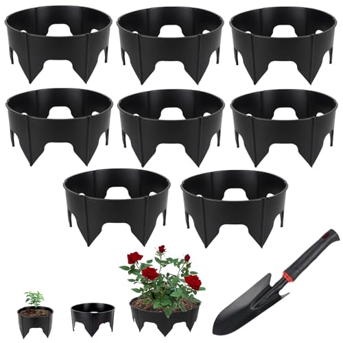 48PCS Planting Grow Rings with Shovel, Diameter Range 8.3-15.7in Adjustable Round Plant Support Garden Circle Ring for Watering Planting Edging Border Ring for Vegetables