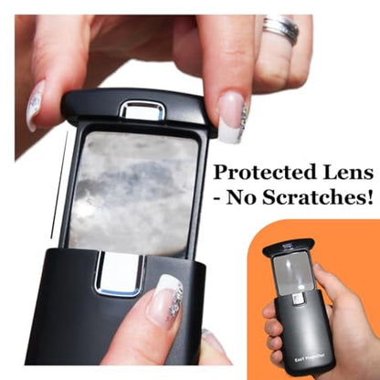 Small Pocket Magnifying Glass 3X with LED Light For Reading Fine Print; Mini Lighted Hand Held Acryl Lens; Read Lables In Stores; Magnify Glasses For Close Work;Helpful Gift For Seniors