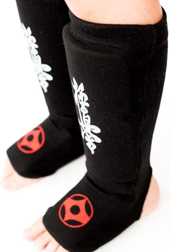 Muay Thai MMA Kickboxing shin Guards, Instep Guard Sparring Protective Leg shin Kick Pads for Adults Kyokushin and Non Kyokushin Versions - size: Small