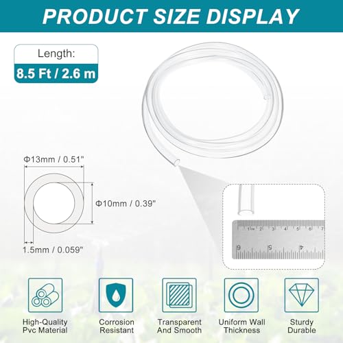 uxcell Clear PVC Tubing, 10mm ID x 13mm OD - 8.5ft PVC Tube Lightweight Vinyl Hose, Transparent Flexible Plastic Water Tubing for Air Oil Water Transfer Aquarium Irrigation - size: 10mm ID x 13mm OD