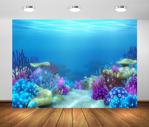 BELECO 10x6.5ft Fabric Under The Sea Backdrop Blue Ocean Underwater World Coral Reef Aquarium Background Undersea Party Decors Birthday Shoot Portrait Photoshoot Studio Booth Props