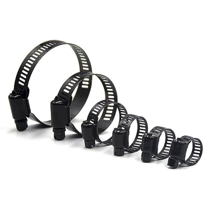 30pcs Black Hose Clamps 6-51mm(1/4"-2") Adjustable Range 304 Stainless Steel Worm Gear Hose Clamps 6 Sizes Assortment Kit for Plumbing, Automotive, Mechanical Applications (Black)