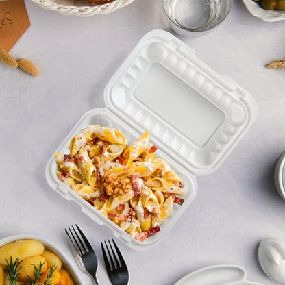 9x6 27 oz 50 Pack To Go Containers - Shrink Wrap Ready to Use | Mineral Filled PP BPA Free Clamshell | Freezer Microwave Safe | White Reusable Food Boxes for Commercial, Sandwiches & Salad - size: 9x6 inch 27 oz