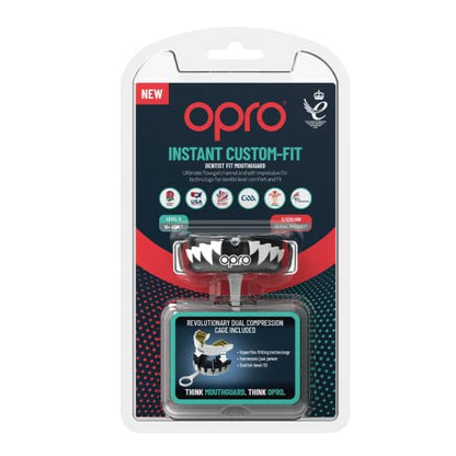 OPRO Instant Custom Fit Moldable Mouth Guard, Dentist Level, Adults & Kids - color: Black Jaws - Black/White/White, size: Adult (10+)