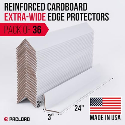 Extra-Wide 24" x 3" x 3" Reinforced Cardboard Edge Protectors (Pack of 36) – 0.225" Heavy-Duty Thickness – Cardboard Edge Protectors for Shipping – American Quality Pallet Edge Protector