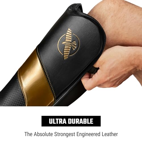 Hayabusa T3 Full-Back Shin Guards - color: Black/Gold, size: X-Large