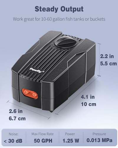 Pawfly Aquarium Air Pump Oxygen Pump for 10-200 Gallon Fish Tanks Buckets Dual Outlet Adjustable Ultra Quiet Aerator Pump with Accessories - size: 10-60 gal (With Kit)