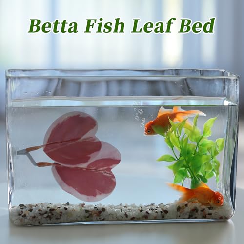 Betta Fish Bed, Betta Leaf Bed, Plastic Betta Hammock, Betta Hammock Pad with Suction Cup, Betta Heart-Shaped Leaf Bed Aquarium Decor, Pink 2 Pcs