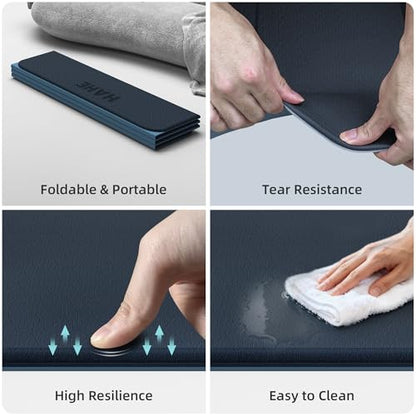 HAHE Extra Wide Folding Exercise Mat 75"x40"x0.4" TPE Fitness Mat | High Density Foldable Yoga Mat, Non-Slip Yoga Mat for Home Gym, Strength Training, Travel, 7-Fold Portable for Women, Men - color: Gray & Haze Blue