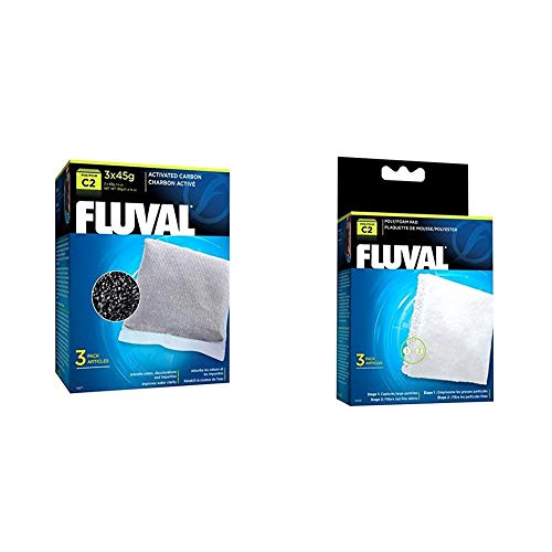 Fluval C2 Power Filter Replacement Media Bundle, 3-Pack Activated Carbon and 3-Pack Poly/Foam Pad, Filter Media for Aquariums up to 30 Gallons