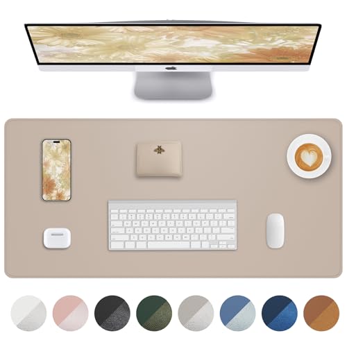 Leather Desk Pad Protector, Mouse Pad, Office Desk Mat, Non-Slip PU Leather Desk Blotter, Laptop Desk Pad, Waterproof Desk Writing Pad for Office and Home (Beige, 31.5" x 15.7") - color: Beige, size: 31.5" x 15.7"