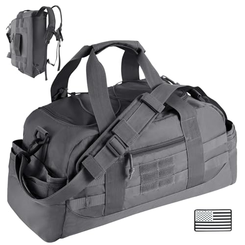 Hannibal Tactical 35L Large Duffle Bag, 3-in-1 Tactical Backpack MOLLE Pack for Sports/Gym/Outdoor, Grey - color: Grey