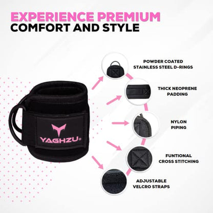 Adjustable Gym Ankle Straps for Cable Machines Women & Men, Glute Kickbacks - color: Black and Pink, size: Single