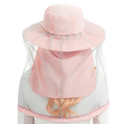 BASSDASH UPF 50+ Mosquito Sun Hat with Hidden Head Net and Neck Flap for Men Women Outdoor Fishing Hiking Camping - color: Pink