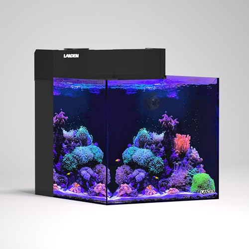 EzCube 45K Rimless AIO Marine Aquarium Tank Kit with Rear Filter and Protein Skimmer, 14.5 Gal Saltwater Cube Fish Tank for Reef Coral Setup, W17.7×D17.7×H15.7 in (45×45×40cm) - size: 45 cm