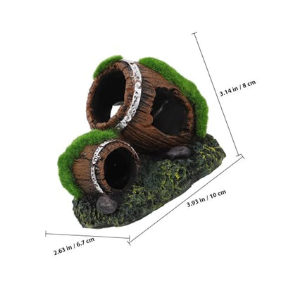 Alipis Resin Fish Tank Decor Broken Wine Barrel Ornaments Small Double Barrel Hideout Aquarium Decoration for Betta Fish and Freshwater Shrimp Habitat