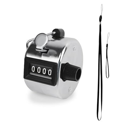 GDMINLO Metal Hand Tally Clicker Counter, 4-Digit Number Count Clicker with Metal Case Mechanical Counter for Coaching, Knitting, Lap, Fishing, Golf and Row with 2-Nylon Lanyard,Silver