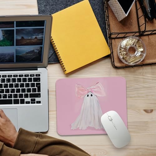 Pink Bows Ghost Small Mouse Pad，Cute Halloween Gaming Mouse Pad，Non-Slip Rubber Base Washable for Home Computer Laptop for Women Girls Holiday Desk Office 8.25x10 in - color: Pink Bows Ghost