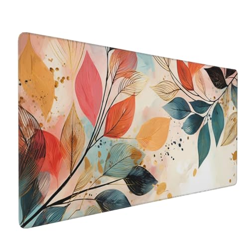 35.4 x 15.7 in, XXL Large Mouse Pad for Desk, Extended Keyboard Mouse Mat for Computer Office, Big Mouse pad with Stitched Edges, Gaming Pc-Boho Leaves - color: Boho Leaves