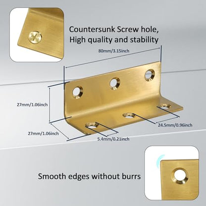 L Bracket, Heavy Duty Corner Brace, 20 Pack 3.2 Inch Stainless Steel Shelf Bracket Angle Bracket for Shelves, Gold Metal Braces for Wood, 80mm Overall Length - size: 3.2 Inch, style: Gold 20 Pack
