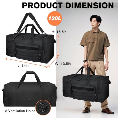Goloni 130L 튼튼한 대형 더플 장비 가방, 신발 수납 공간이 있는 캐처 기어 백, 야구 더플 백 - color: 블랙.