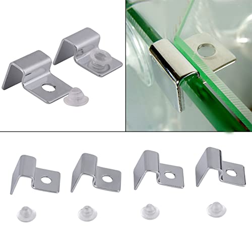 4PCS Aquarium Cover Clips, Adjustable Glass Lid Support Holders with Silicone Cushion, Stainless Steel Material, Fit 6/8/10/12mm Thickness Fish Tank Glass (8mm)