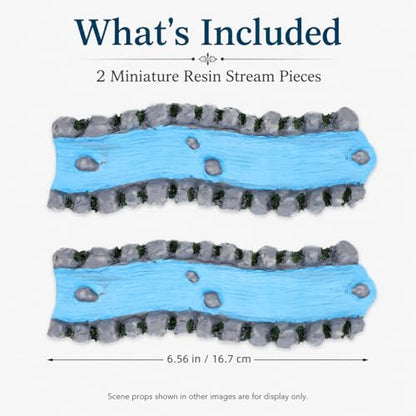 jojofuny 2 Pcs Miniature Resin Stream for Fairy Garden Decor, Hand-Painted Mini River Scene with Rock Edges, Blue Creek Diorama Accessory for Dollhouse Garden, Sand Tray Display, Model Landscape Craft