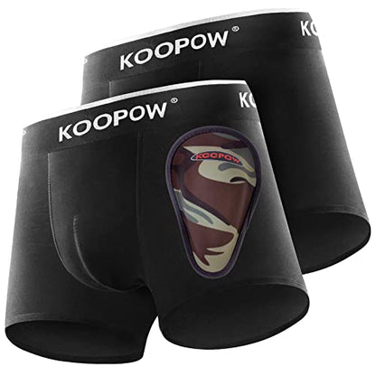 KOOPOW Youth Boys Compression Shorts with Soft Protective Athletic Cup - color: 0205-black Camo(2-pack), size: Small