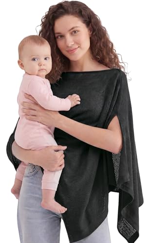 PATPAT Nursing Cover for Breastfeeding, Soft Breathable Privacy Poncho, Multi-Use Solid Knit Breastfeeding Cover for Moms, Portable Nursing Shawl & Baby Blanket (Black) - color: Black