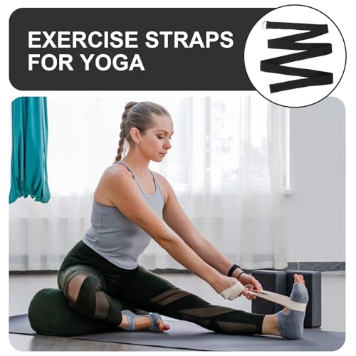 5pcs Adjustable Metal D-ring Non-elastic Exercise Strap Set Black Inelastic Bands for Pilates and Household Exercise Sturdy Assist Bands for Flexibility and Stretching Training