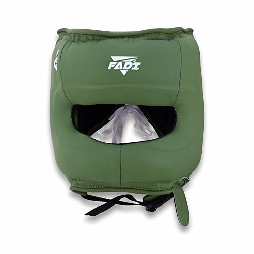 A1 Boxing Sparring Headgear – Face Saver Head Guard with Nose Protection, Cowhide Leather Boxing Headgear for MMA, Muay Thai & Kickboxing Training - color: Green, size: Large-X-Large