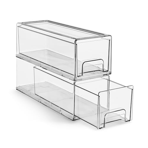 Sorbus Small Wide Clear Storage Drawers (2 Pack) – Stackable Storage Drawers for Pantry, Fridge, or Cabinet – Slide Out Clear Bins with Handles for Organizing