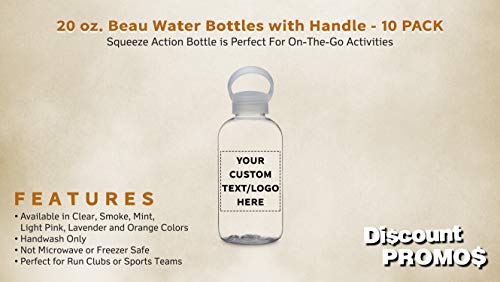 DISCOUNT PROMOS 10 Beau Water Bottles with Handle Set, 20 oz. - Customizable Text, Logo - Flexi-Grip, Plastic, Drinkware - Clear - color: - Custom - Clear, size: 10 bottles
