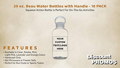 DISCOUNT PROMOS 10 Beau Water Bottles with Handle Set, 20 oz. - Customizable Text, Logo - Flexi-Grip, Plastic, Drinkware - Clear - color: - Custom - Clear, size: 10 bottles