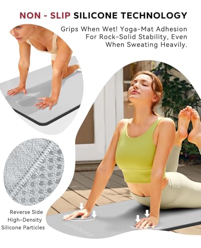 HAPBEAR Non Slip Yoga Mat Towel with Grip Dots, 72" x 24" Hot Yoga Towel - Super Absorbent Microfiber Yoga Towel for Hot Yoga, Bikram, Pilates and Gym Workout - Grey - color: Grey