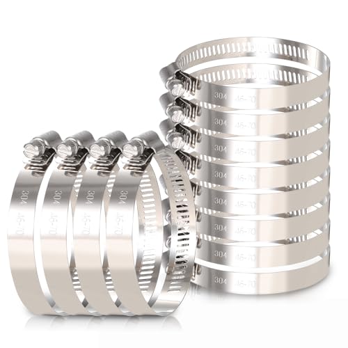 12Pack 2.5 inch Hose Clamp, Adjustable 304 Stainless Steel Duct Clamps Hose Clamp from 1-13/16"-2-3/4"/46-70mm, Metal Worm Drive Gear Duct Clamp for Air Ducting, Dryer Vent Hose, Fuel Line, Plumbing - size: 2.5inch(1-13/16"—2-3/4"/46-70mm)