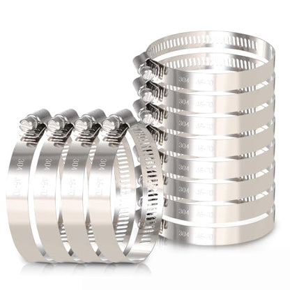 12Pack 2.5 inch Hose Clamp, Adjustable 304 Stainless Steel Duct Clamps Hose Clamp from 1-13/16"-2-3/4"/46-70mm, Metal Worm Drive Gear Duct Clamp for Air Ducting, Dryer Vent Hose, Fuel Line, Plumbing - size: 2.5inch(1-13/16"—2-3/4"/46-70mm)