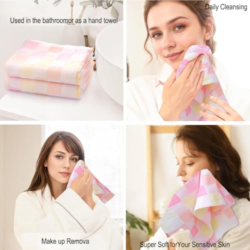 Face Cloths, Soft Wash Cloth for Washing Face, Lightweight Plaid Cotton Face Towels, Quick Dry Absorbent Facial Cleansing Cloths, for Bathroom Daily Skincare, Pink Checkered Design(9.8 x 19.7 Inch) - color: Grid-pink