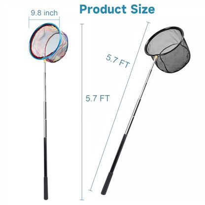 2 Packs Retractable Fishing Net Lightweight Landing Net for Youth Telescopic Fish Butterfly Catching Net for Outdoor Activities - color: Black+Blue