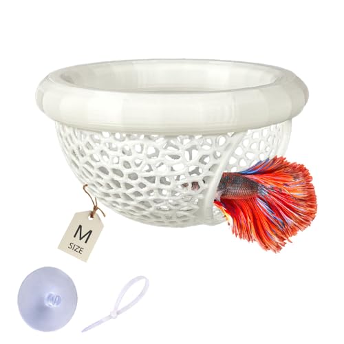 Floating Betta Hammock with Suction Cup, Shrimp Cave, Betta Fish Feeding Rings,3D Printed Aquarium Decor (White, Medium) - color: White, size: Medium