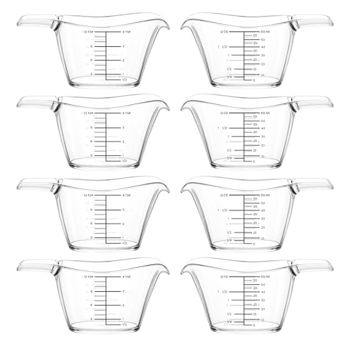 8 Pack Tablespoon Measuring Cup, 2oz/60ml Clear Mini Small Liquid Measuring Cups for Kitchen Resin Diy Beauty Mixing with Tsp/tbsp/oz/ml